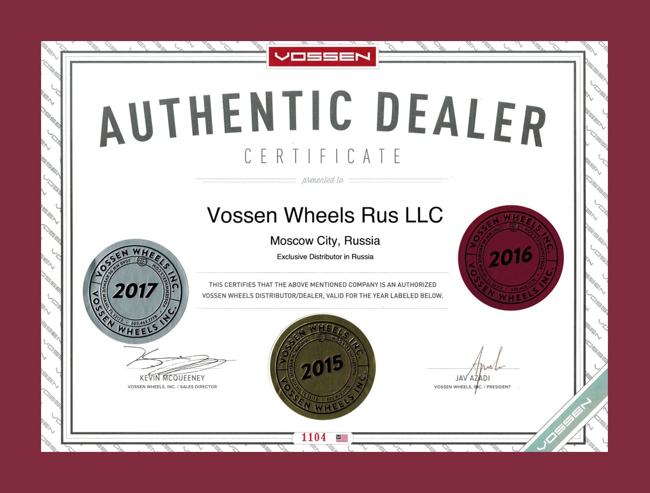 Официальный дилер Vossen Wheels Inc. в Российской Федерации и Республики Беларусь